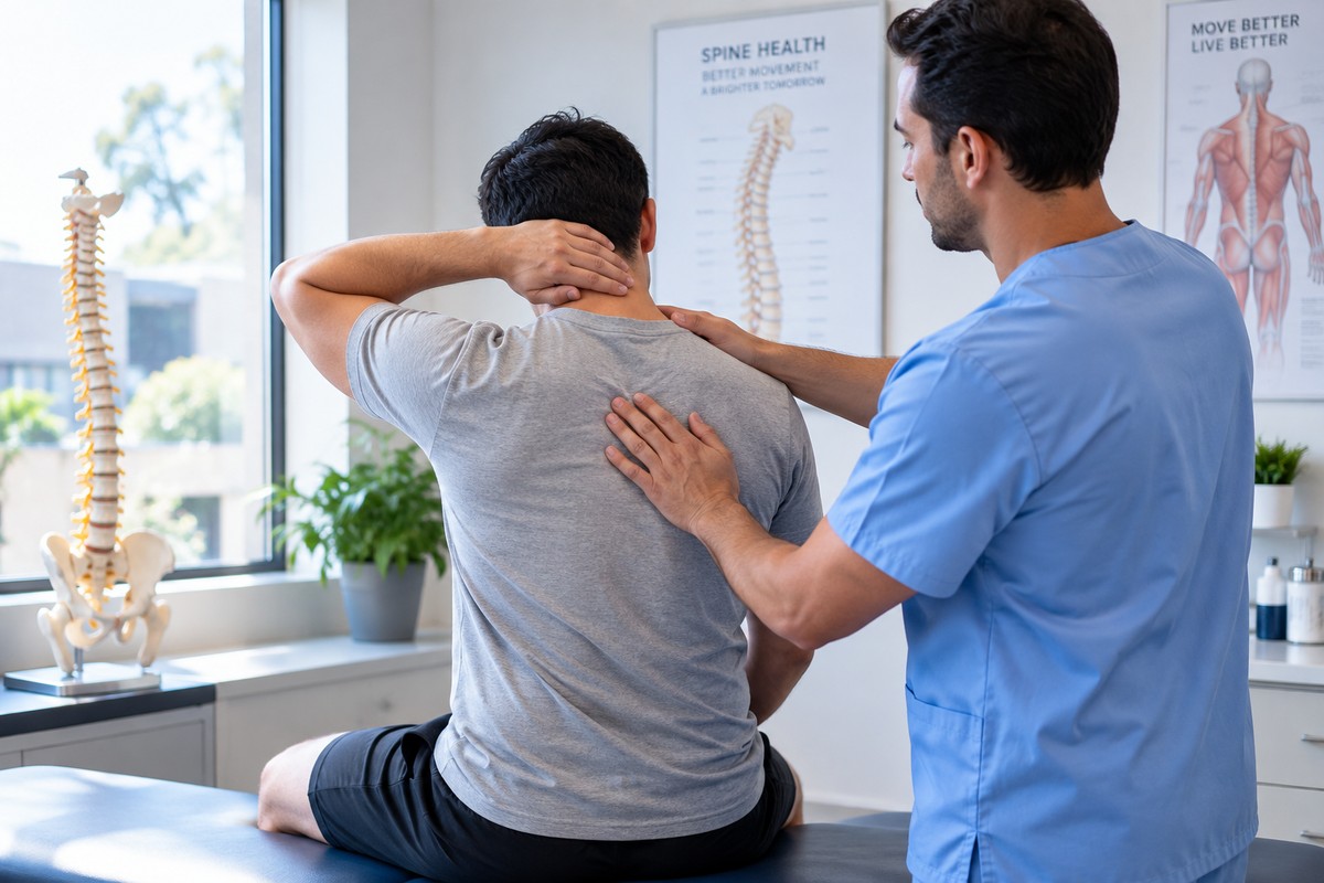 Illustrative clinical assessment of a patient's neck and upper back